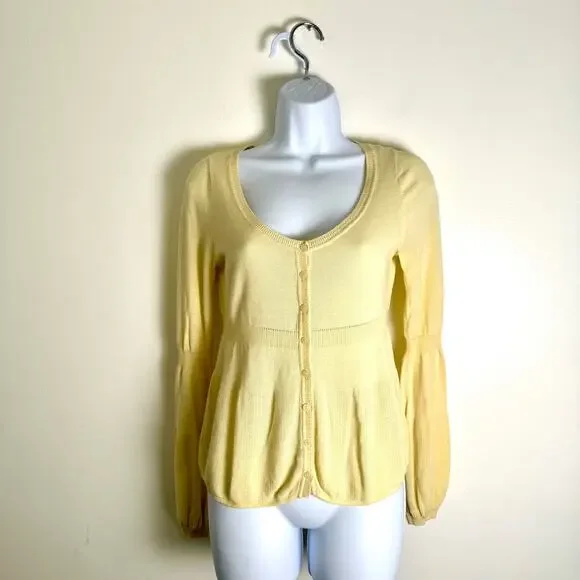 Anthropologie Guinevere Sweater Women Butter Yellow Small Cotton Viscose Classic - Picture 3 of 12